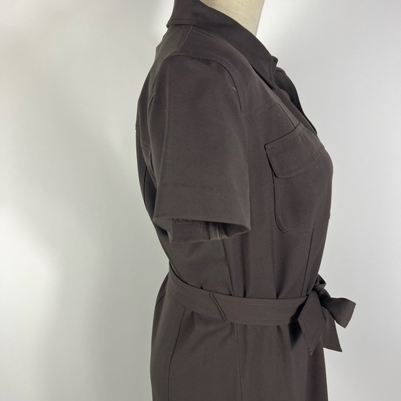 TALBOTS Vintage Brown Stretch Button Down Midi Shirt Dress with Belt Womens 4 - Picture 4 of 9